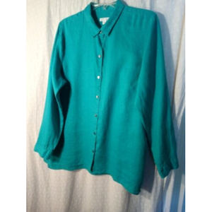 J. Jill Green Love Linen 100% Linen Button Up Blouse Women's Size Large